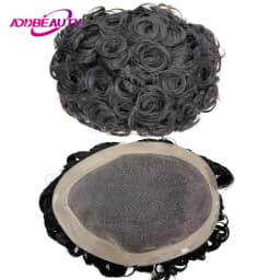 20mm Curly Men's Capillary Prothesis Fine Mono NPU Men Toupee Indian Human Hair Wigs Straight Wave Human Hair System Man Topper
