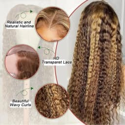 Honey Blonde 360 Lace Front Wig Human Hair 250 Density Deep Wave Highlight Curly Brown 13X4 Lace Frontal Wigs 427 Brazilian Hair