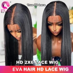 Eva Real HD Lace Wigs Straight 2x6 HD Lace Closure Wig Deep Part Pre Plucked Melt All Skins Invisible HD Human Hair Closure Wigs