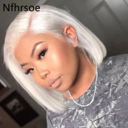 #60 Color White Platinum Ash Blonde Bob Human Hair Remy Straight 13x6 Lace Frontal Wig 13x4 Lace Front Wig 100% Human Hair