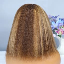 Kinky Straight 4/27 Highlight 13x4 Transparent Lace Frontal Human Hair Wigs Short Brown Blonde Piano Colored Human Hair Bob Wig