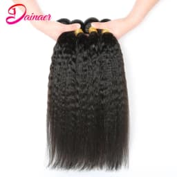 Kinky Straight Hair Bundles 100% Human Hair Weave Bundles 4 PCS Virgin Hair Brazilian Yaki Natural Hair Extensions Thick End