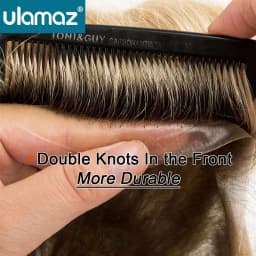 Knotted Skin Human Hair Prosthesis For Men Full Poly PU Toupee Ombre Platinum Male Hair Prosthesis Natural Hair System For Men