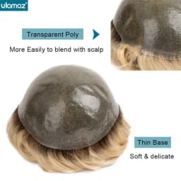Knotted Skin Human Hair Prosthesis For Men Full Poly PU Toupee Ombre Platinum Male Hair Prosthesis Natural Hair System For Men