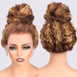 Highlight HD Invisible Strap 360 HD Lace Wig Pre Plucked Deep Wave Curly 200% Density 360 Invisible Drawstring Transparent Lace Frontal Wigs Highlight Wig Human Hair