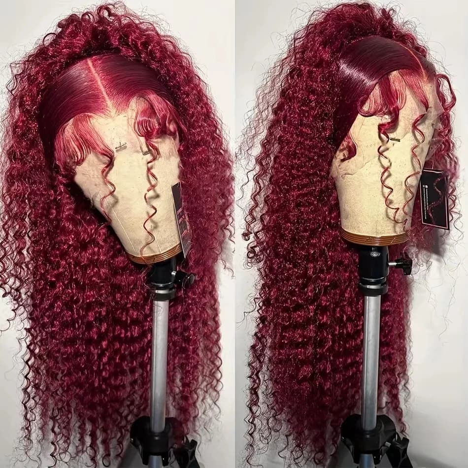 30 Inch 99J Deep Wave Lace Front Wig 13x6 Human Hair Lace Frontal Wig Colored Curly Human Hair Wigs 250 Density