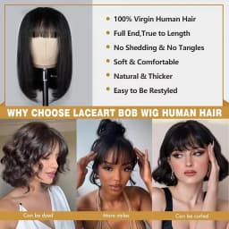 Straight Bob Wig With Bangs Machine Made Wig Natural Color Human Hair Wigs Short Bob Fringe Wigs For Women 16inch