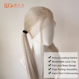 Full Lace Wig 22" Platinum Blonde Synthetic Hair White Silver Blonde Glueless Cosplay Festival Party Wigs Unisex HandTied Heat