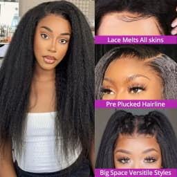 FRIZIRA 180% Density Kinky Straight Invisi Strap 360 Lace Frontal Wig Drawstring Wigs 30 40 Inch Kinky Straight U V Part Wig Human Hair