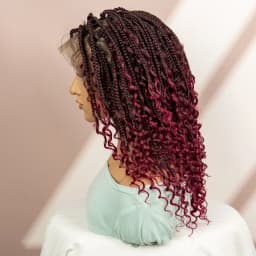 99J Burgundy Color Box Braided Wigs Synthetic Full Lace Knotless Square Box Braids Wig Curly Hair Wig for Women