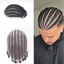 8 Cornrow Braids Afro Braids Male Hair Prosthesis V Eight Strand Braids Toupee for Men and Women Breathable Full Lace Human Hair