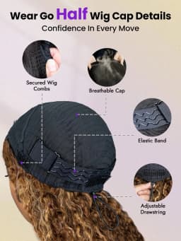 30 Inch Highlight Burmese Curly Half Wig Human Hair Wear and Go Wigs P4/27 Omber Brown to Honey Blonde 3-in-1 Machine Curly Wig 210 Density