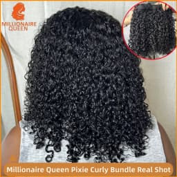 Millionaire Queen Double Weft 3B3C Pixie Curly Bundle 14-26 Inch Human Hair Curly Extension Braid Quick Weave Sew In Bulk Bundle