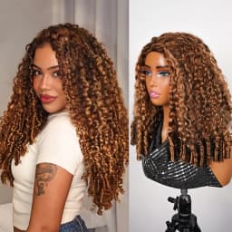 Frizira 4/27 Highlight Burmese Curly 3 IN 1 Half Wigs Human Hair Machine Wig Ready to Wear Clip In With Drawstring Beginner Friendly