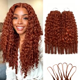 Bling Hair #33 Reddish Brown Color Burmese Curly Feather Crochet Human Hair Extensions 50g Pre-Separated Invisible Miracle Knots Feather Crochet Human Hair Extensions For Women