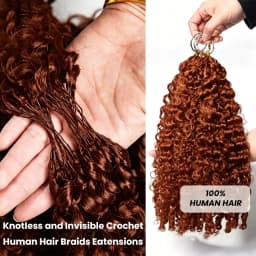 Bling Hair #33 Reddish Brown Color Burmese Curly Feather Crochet Human Hair Extensions 50g Pre-Separated Invisible Miracle Knots Feather Crochet Human Hair Extensions For Women
