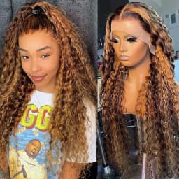 4/27 Colored Highlight Deep Wave Ombre 13x6 Lace Front Human Hair Wigs Water Wave 13x4 Lace Frontal Wig Brazilian Remy Hair