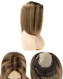 Real Human Hair Toppers for Women 7.5x7.5 Inch Silk Large Base No Bangs 130% Density Hairpieces for Adding Volume And Length