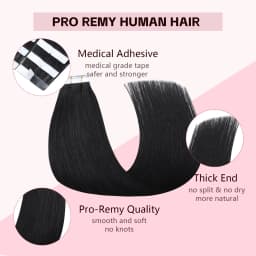 Sweetmet Invisible Tape in Hair Extensions Real Human Hair 3rd-Generation Pro3.0#1 Jet Black Color 20pcs 30g-50g 14inch-22inch Seamless Injected Hand-Tied Remy Quality Invisi Edge Tape in Extensions(#1)