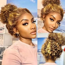 200 Density Invisible Strap Highlight Curly 360 Full Hd Lace Front Wig Honey Blonde Deep Wave Frontal Glueless Wig Human Hair