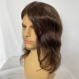 12inch Men Wigs Full Skin Pu Base Long Human Hair Men Toupee Natural Hairline Men Toupee Straight Wavy 8x10 3# Brown Colror