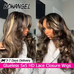 WOWANGEL 1B/27 Highlight Body Wave Wig Glueless 5x5 HD Lace Closure Wig 100% Human Hair Pre Plucked Natural Hairline Blonde Wig