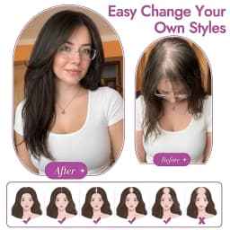 OCGK Human Hair Topper 17" Straight 10x12cm Base Color 2# Clip in Hairpieces for Women with Thinning Hair Add Volume