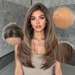 HAIRCUBE Mixed Brown Straight Wigs Dark Roots Natural Hairline 13*6 Transparent Lace Front Synthetic Wig For Women Daily Cosplay
