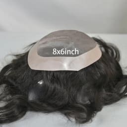 Mono Lace Men's Toupee Human Hair Poly Skin Around Hair Replacement System Durable Monofilament Hairpiece for Men 8x7inch
