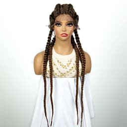 27/613 Color 36 Inches Synthetic Cornrow Braided Wigs for Black Women with Baby Hair Lace Frontal Box Braids Wig Daily Use
