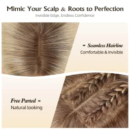 16inch Ombre Light Blonde Human Hair Toppers 9x9inch Natural Remy 5Clips Silk Base Hair Topper with Bangs in Extension for Women