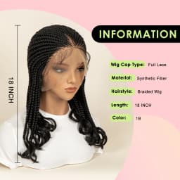 Synthetic Short Cornrows Braided Wig Protective Full Lace Wig with Baby Hair 18 inch Knotless Stitch Braided Wigs With Wavy End