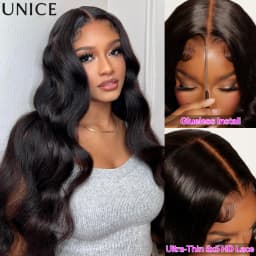 UNice Ultra-Thin 5x5 HD Lace Wigs With Drawstring Body Wave Human Hair Wigs Pre Cut Pre Bleached Glueless Wig 180% Density