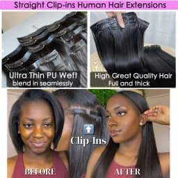 Raw Unprocessed 100g 7Pcs/Set Seamless Clips in #1B Natural Color Human Hair Extensions Long PU Weft Invisible Straight Hair