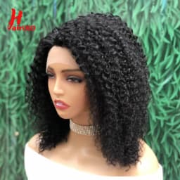 Side Part Lace Kinky Curly Human Hair Wig T Lace Part Frontal Wigs For Women Remy Brazilian Curly Human Hair Wigs 14 Inches 180%