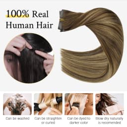 Sunmofavo Seamless PU Clip in Hair Extensions Remy Human Hair Thick Real Hair Extensions Straight Invisible Natural Extensions