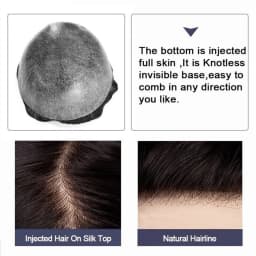 Men‘s Toupee Real Human Hair Hairpiece Injection Thin Skin Invisible Hair Replacement System PU Capillary Prosthesis Hair System