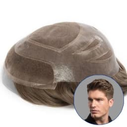 Fine Mono Hair System for Men Lace front with Mono and Skin Hybrid Breathable capillary prosthesis,Human Hair Toupee for Men