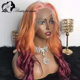 Transparent 13x4 Lace Frontal Wigs Brazilian Human Hair Wig Colored Ombre Pink Brown Body Wave For Women 200 Density Pre Plucked