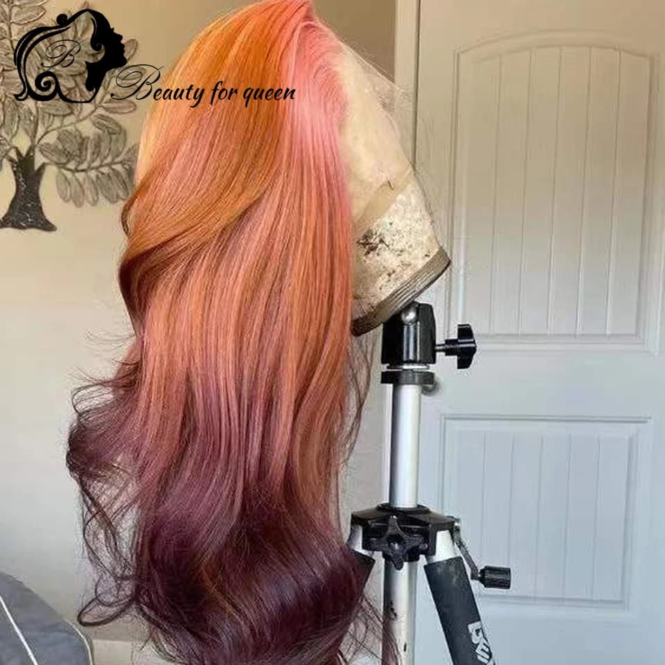 Transparent 13x4 Lace Frontal Wigs Brazilian Human Hair Wig Colored Ombre Pink Brown Body Wave For Women 200 Density Pre Plucked