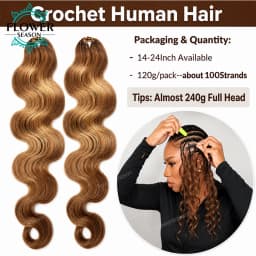 Body Wave Feather Crochet Hair Extension Human Hair Knotless Pre-Separated Crochet Human Hair Extensions Dark Brown Color #27