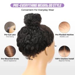 Invisible Strap HD 360 Lace Front Wigs Human Hair Kinky Straight 210% Density 360 Transparent Full Lace Wig Invisible Drawstring Glueless Wig Wear & Go