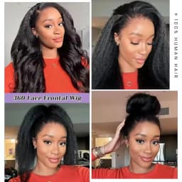 Invisible Strap HD 360 Lace Front Wigs Human Hair Kinky Straight 210% Density 360 Transparent Full Lace Wig Invisible Drawstring Glueless Wig Wear & Go