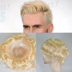 Swiss Lace Human Hair Toupee for Men 8x10 Blond Color 613# Natural Hairline Durable Fine Mono Hair Replacement System for Men