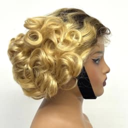 12inch 5x5 Transparent Lace Closure Blonde 613# Loose Wave Human Hair Wigs 280% Density Short Bouncy Curly Bob Wigs for Women