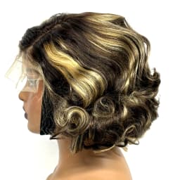 12inch 5x5 Transparent Lace Closure Blonde 613# Loose Wave Human Hair Wigs 280% Density Short Bouncy Curly Bob Wigs for Women