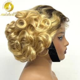 12inch 5x5 Transparent Lace Closure Blonde 613# Loose Wave Human Hair Wigs 280% Density Short Bouncy Curly Bob Wigs for Women