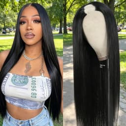 28 36inch 190% Density U Part Wig Human Hair Straight Machine Made Peruvian Hair Remy Human Hair Quality Clip In Natural Black Color V Part Wigs