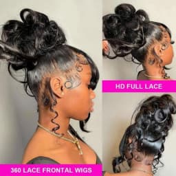 Body Wave 360 Full Lace Wigs Human Hair Pre Plucked HD 180% Density Brazilian Ponytail Hair Wavy Wig Pre-cut Drawstring Lace Brazilian Ponytail Hair Wavy