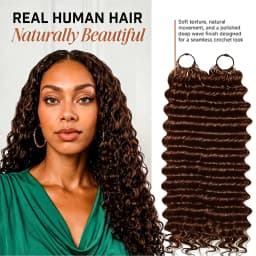 Chocolate Brown Deep Wave Human Hair Extensions Boho Braided Pre-Looped Curly Feather Crochet Hair with Miracle Knots Spiral Curly Hair for Braids